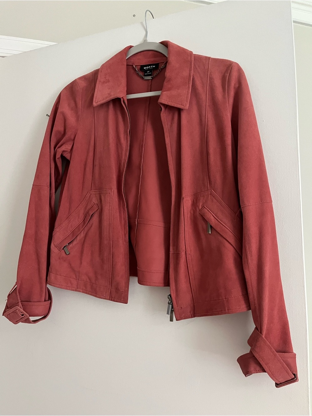 Worth Suede Zip-Front Jacket in Brick Red